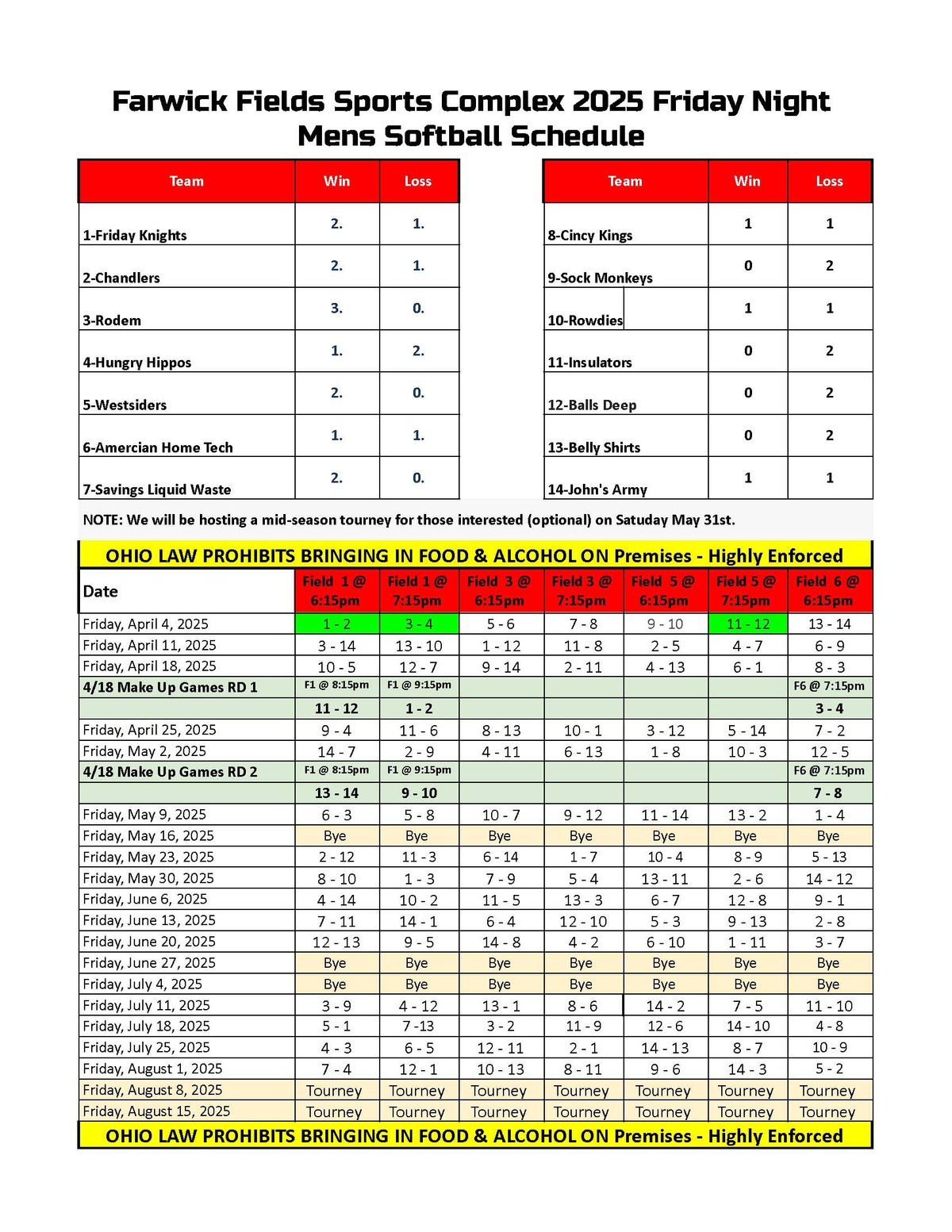 Adult Softball Schedule